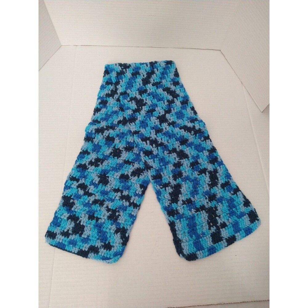 Handmade Crochet Knit Shawl Wrap Scarf Blue 40x6ish Open Knit Granny Core